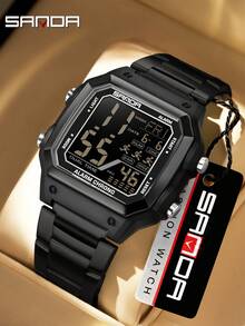 SANDA 6380 Men's Digital Sports Watch, Rubber & Steel Strap, Multifunction Outdoor Alarm Chrono Waterproof LED Dual Time Wristwatch - One Size Fits All - View 17