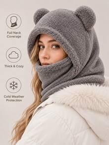 1 chiếc mũ trùm đầu Balaclava nỉ unisex mùa thu/đông, thiết kế tai gấu dễ thương, khăn che mặt giữ ấm chống gió có mũ, bảo vệ cổ bằng lông mềm, phù hợp cho đạp xe, trượt tuyết, cắm trại, đi làm và mặc ngoài trời thời tiết lạnh - nhiều màu - Xem 10
