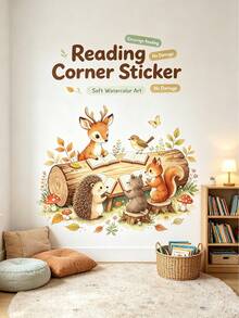 2pcs/1set - Forest Theme Healing Reading Corner Animal Wall Stickers, Suitable For Back To School Season - Multicolor - View 7