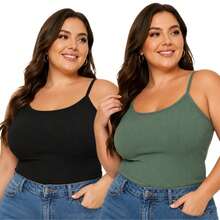 Basic Ribbed Spaghetti Strap Tank Top Plus Size - 2-piece Kit – Assorted Colors - View 5