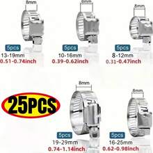 25pcs Hose Clamps Worm Gear Hose Clamps, 5 Sizes Of Hose Clamps For Water Pipes, Gas Pipes, Silicone Hoses - Silvery - View 3