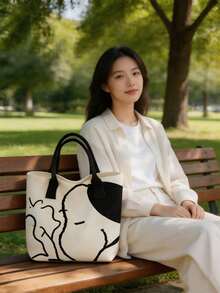 1 túi tote canvas kẻ sọc Snoopy, túi đeo vai dung tích lớn, túi xách đa năng dễ thương, phù hợp đi làm, đi chơi, du lịch, đi học, làm quà tặng sinh nhật, Valentine, Ngày của Mẹ - A - Xem 9