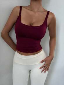 Spring/Summer Sexy Minimalist Hot Girl Solid Color Low Neck Fitted Daily Commute Date Sports Party Music Festival Women's Tank Top - Burgundy - View 4