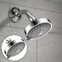 4 Inch Round Overhead Shower Head, Bathroom Rain Shower Head, Wall-Mounted Shower Head For Home, 5 Water Output Modes, Easily Switchable, Rain, Pulse And Other Water Flow Effects To Meet Different Bathing Needs. The Outer Shell Is Made Of Polished Plating, Corrosion-Resistant And Rust-Proof, With A Simple And Elegant Silver Appearance. Quick Installation And Replacement Without Complex Tools. Evenly Distributed Water Holes, Smooth And Powerful Water Flow, Suitable For Home Bathrooms, Apartments - 1 Shower Head - View 7