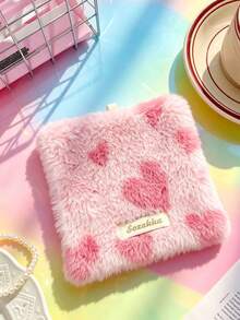 1pc Plush Heart‑Pattern Square Coasters, Cup Base Mats For Tabletop Decor, Soft Fabric Coffee Tray Pads For Tea & Mugs, Ideal For Coffee Table, Dining Table, Tablecloth Protection, Cute Home Table Ornaments For Dining Room & Household Desk Decor - Multicolor - View 13