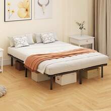 3ft Single Bed Frame, Metal Platform Bed Frame With 2 X 14 Wood Slats, No Box Spring Needed, Underbed Storage, Black On-Site - Black + Steel - View 7