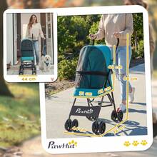 Dog Stroller, Foldable Dog Pram Miniature Breeds, Pet Stroller With Brake, Mesh, Dark Green On-Site - 1 - View 3
