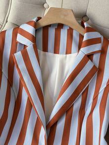 New Spring/Autumn Striped Print Elegant Fashion Women's Blazer - Coral Orange - View 3