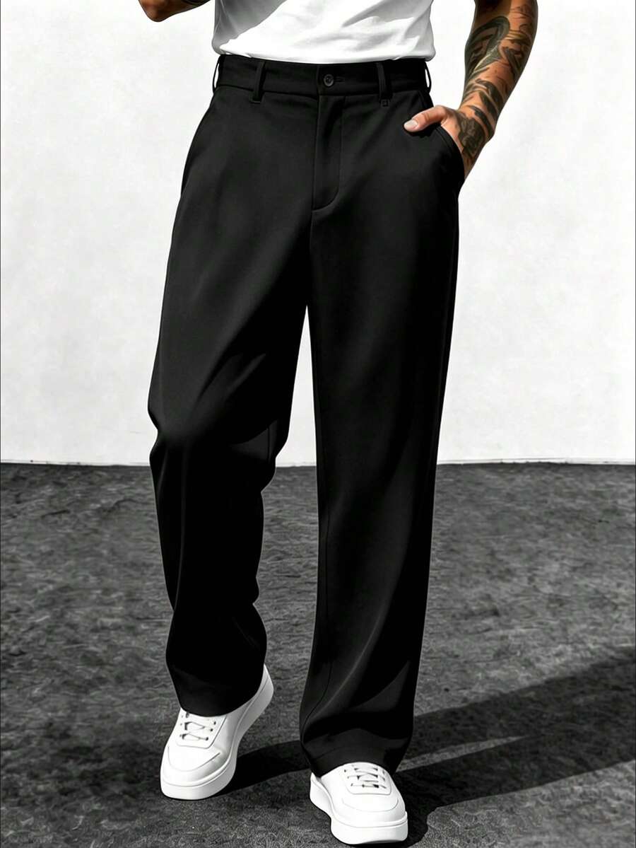 Men's Designer Suit Pants, Fashionable Casual Formal Black Trousers, Elegant Drape, Suitable For Ceremonial Occasions, Perfect Gift For Husband Or Boyfriend - Black - View 1