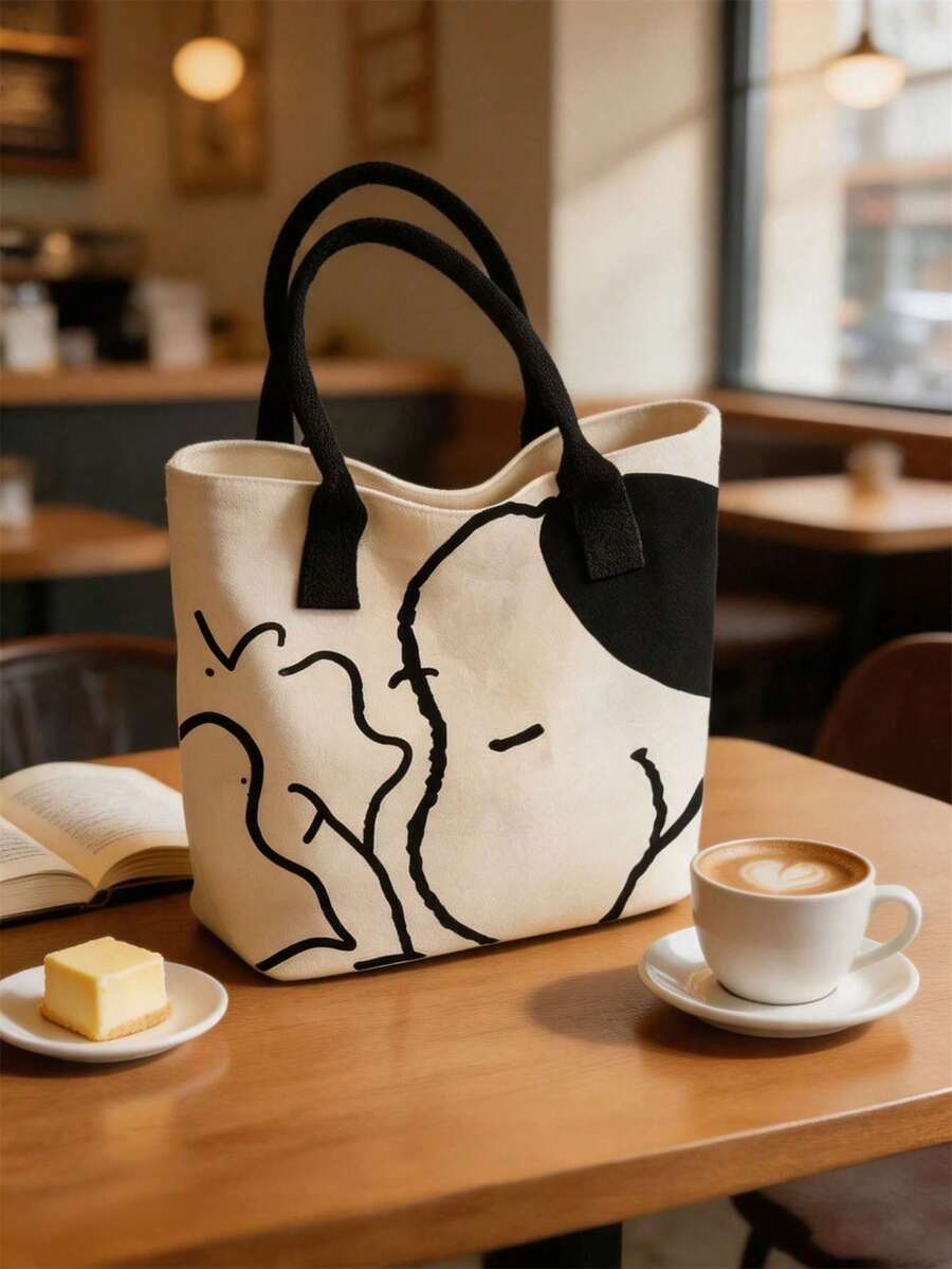 1 túi tote canvas kẻ sọc Snoopy, túi đeo vai dung tích lớn, túi xách đa năng dễ thương, phù hợp đi làm, đi chơi, du lịch, đi học, làm quà tặng sinh nhật, Valentine, Ngày của Mẹ - A - Xem 1