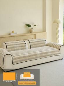 1pc Plush Embossed Striped Sofa Cover, Non-Slip Bottom, Scratch-Resistant Pet-Friendly, Machine Washable Sofa Protector, Suitable For 1/2/3/4 Seater Sofa, Soft Decorative Living Room Home Sofa Cover - Beige - View 11