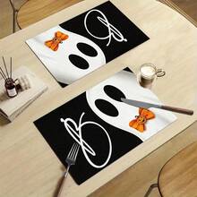 1/4/6pcs Halloween Series Bow Ghost Pattern Printed Placemats, Heat Resistant Table Mats For Home Kitchen, Table Protection, Kitchen Dining Table, Party Scene Decoration - Multicolor - View 10