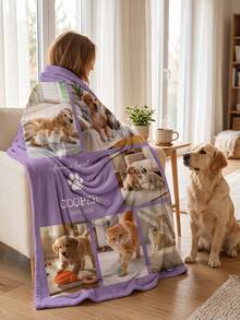 Customized Pet Photo Collage Blanket, Personalized Multi-Pet Photo & Text Fleece Blanket, Custom Soft Flannel Pet Memorial Keepsake Blanket, Suitable For Home Sofa Bed Decor - Multicolor - View 3