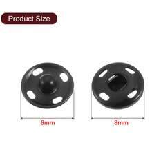 50/100 buah Kancing Jepret Logam 8mm, Kancing Jahit Tak Terlihat untuk Jahit DIY, Pakaian dan Dompet, Hitam dan Perak - A - View 2