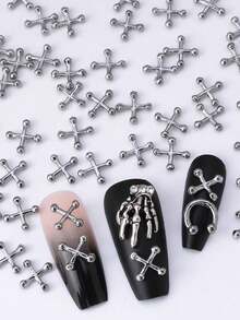 20-Piece Alloy Nail Accessories, Simple And Versatile, Punk Style Silver XX Cross Nail Decorations, X-Shaped Nail Embellishments, Beauty Accessories, DIY Decorations For Square Nails And Long Pointed Nails - Multicolor - View 7