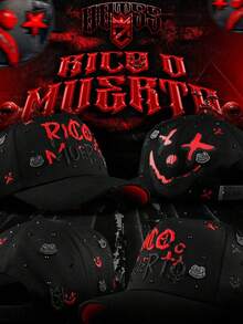 Gorra Negra Tipo Dad Hat con Bordado RICO y Estampado de Payaso, Estilo Streetwear Americano, Edición Colaboración, Ajustable Unisex - Negro - Ver 3