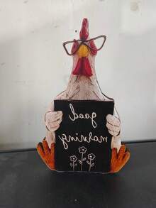 1pc Wooden Animal Figurine Good Morning Greeting Sign, Rustic Farm Garden Desktop Decor, Outdoor Yard Ornament, Home Decor Gift - Spectacled Chicken Figurine - View 8