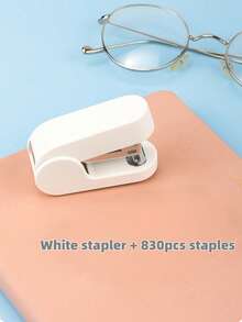 1pc Portable Student Home Stapler, Includes 1 Box Of 830pcs 12# Staples, Effortless Mini Stationery Stapler, Back To School Essential, Thanksgiving, Christmas, Birthday, Halloween Creative Gift Decoration - White - View 8