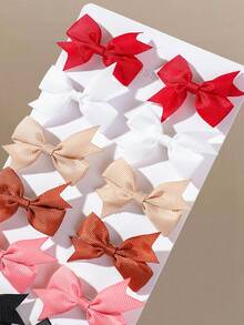 12pcs Girls Multicolor Ribbed Fabric Bow Hair Clips, Versatile Bangs Back Side Hair Clips, Hair Accessories For Daily Wear - Multicolor - View 4