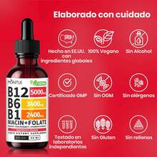 MONTUE 2PCS Sublingual LiquidVitamin B12 5000mcg. 60ml, 5-In-1 B Complex With B6, B1,Niacinamide And Folic Acid,Fast Absorption, Vegan, Energy.Brain And Heart Support - 2 frascos - Ver 11