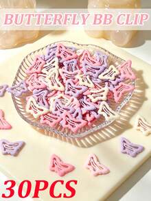 50/30/10pcs Mixed Color Butterfly BB Hair Clips, Side Bang Clips, Cute Style Side Clips, Suitable For Daily Casual Commute, Campus Wear, Women's Hair Accessories - Multicolor - View 6