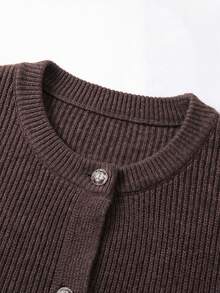 New Autumn/Winter Round Neck Button Knit Cardigan, Coffee Color Top, Casual Women's Winter Sweater Jacket, Suitable For Urban Commute And Daily Wear - Dark Coffee - View 4