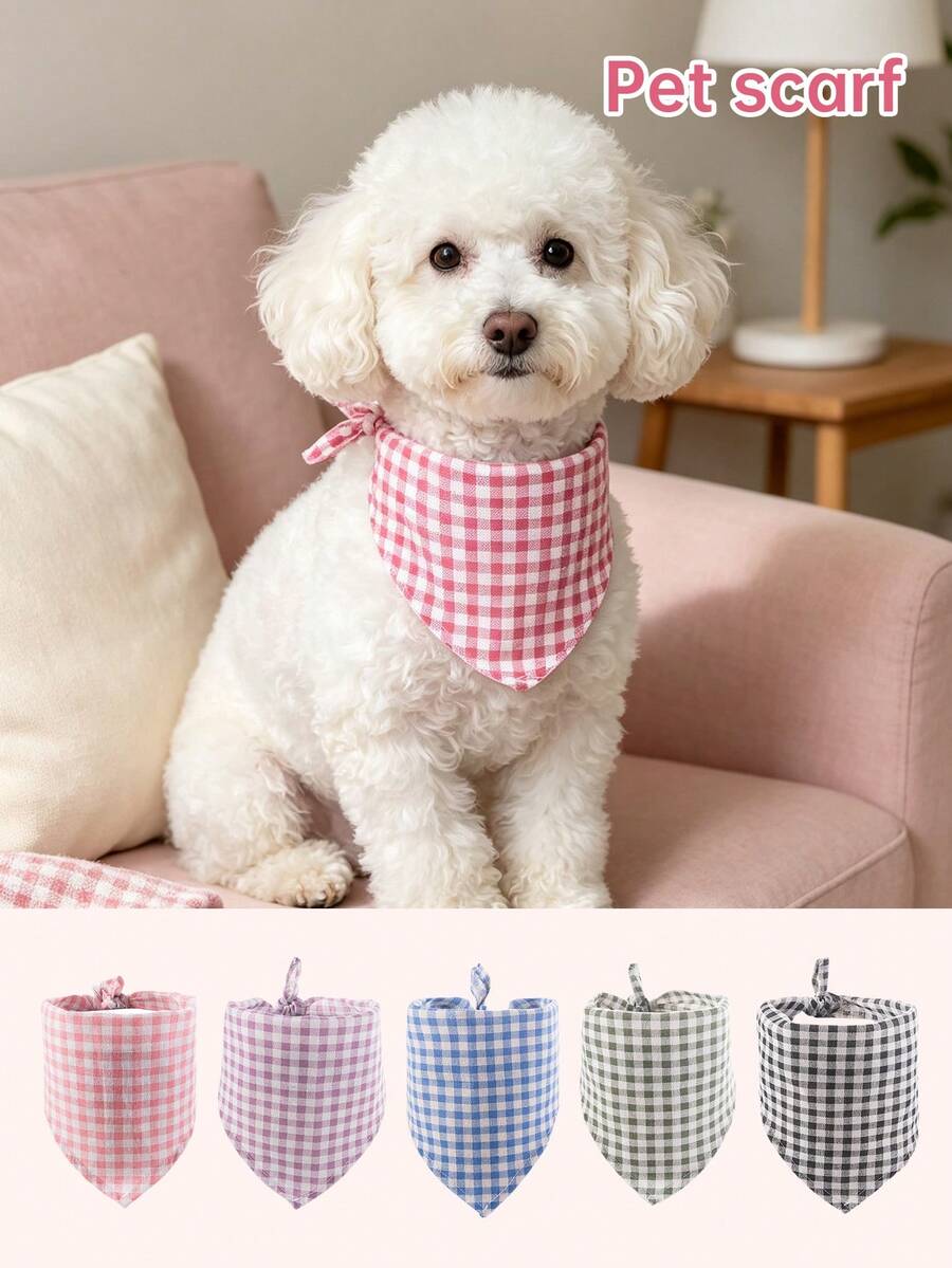 1pc Plaid Pet Cat And Dog Scarf, Fashionable Versatile Pet Supplies Gift, Suitable For Holidays, Daily Life, Outdoor Use, Fit For Small And Medium-Sized Pets - Multicolor - View 1