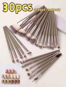 [Champagne Gold] 18-20-22-25-30pcs Makeup Brush Set, High-Quality Synthetic Bristle Eyeshadow Blending Brush Set, Makeup Tools - Coffee Brown - View 10