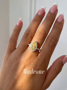 MADEONE 1件黃色水滴形立方鋯石戒指，適合女性日常配戴，也可作為派對飾品，女性戒指，珠寶禮物 - 水滴滿鑽鋯石戒指 - 查看 3