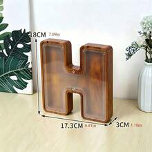 English Letter Solid Wood Coin Bank, Transparent Visible Desktop, Vintage Storage Decorative Ornament, Detachable Acrylic, Home Decor Collection Prop, Natural Wood Style Letter Coin Storage Box, Niche Creative Holiday Commemorative Gift Desktop Ornament - Multicolor - View 8