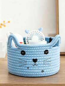 6pcs/1pc Multicolor Cat Face Pattern Storage Basket, Rope Woven Round Basket With Cat Ear Decor, Large Capacity Sundries Organizer Bin For Bedroom, Living Room, Bathroom, Home Daily Use All‑Season - Multicolor - View 17
