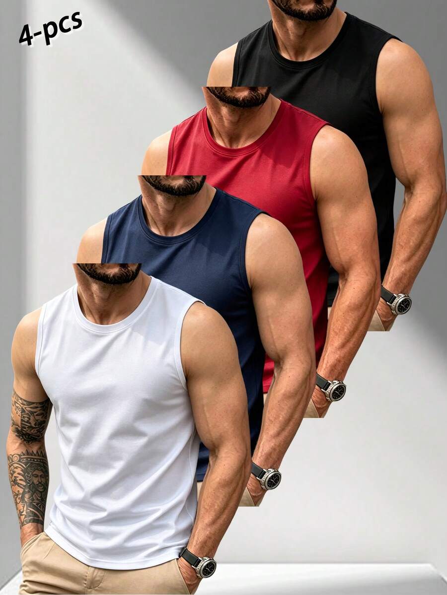 4 Packs Men's Workout Tank Tops Sleeveless Mesh Muscle Gym Quick Dry Tank Top Sports - Multicolor - View 1