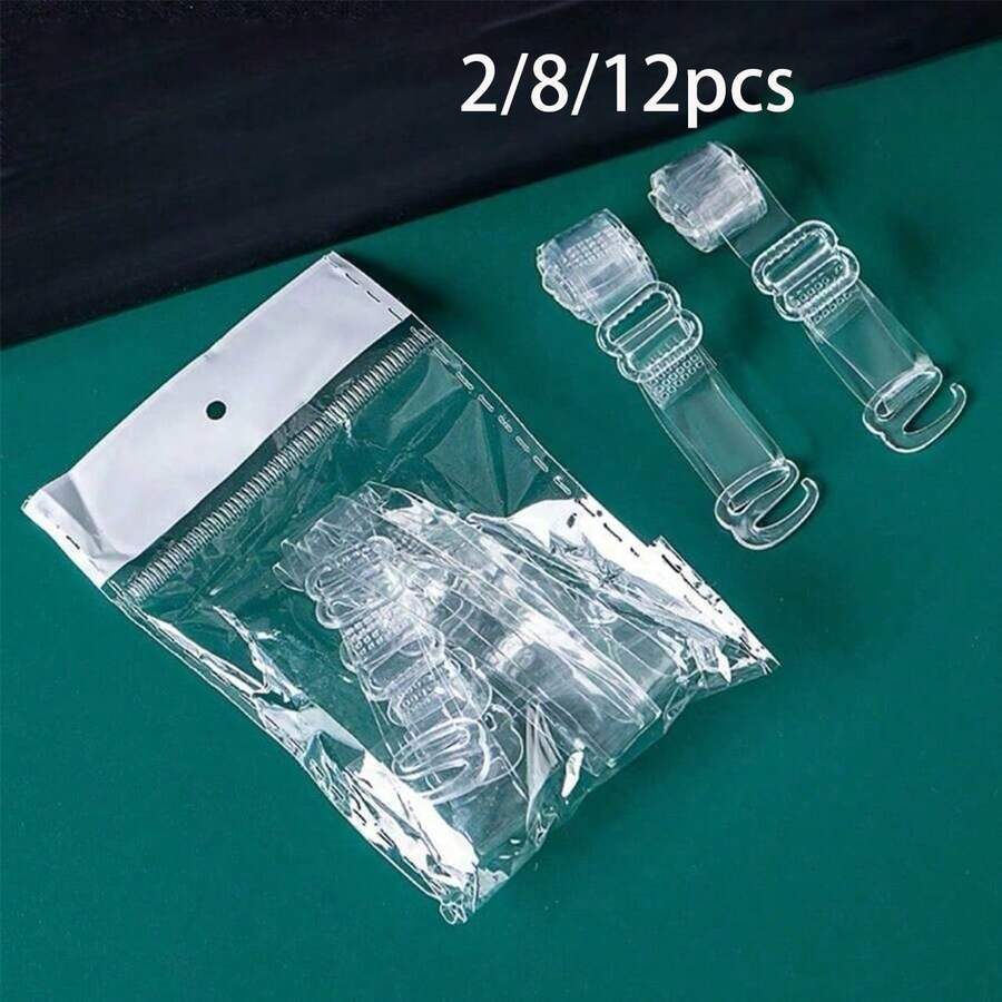 2/8/12pcs Transparent Shoulder Straps, High Elasticity No Constraint, Invisible Buckle, Matte Transparent Shoulder Straps, Bra Accessories, Adjustable, Invisible, Detachable Shoulder Straps, Solid Color Non-Woven Fabric Bra Accessories, Suitable For Women's Lingerie