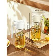 1pc Unique Hand-Painted Olive Branch Pattern PP Material Oil Bottle, One-Of-A-Kind With Handle Automatic Flip Lid Leak-Proof Oil Dispenser, Exclusive Olive Kitchen Cooking Baking Olive Oil And Vinegar Storage Container - View 2