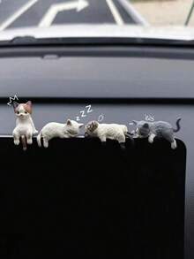 4pcs Resin Sleeping Cat Car Center Console Screen Small Ornaments, Suitable For Car Center Console Display Decoration Ornaments, Car Rearview Mirror Ornaments - Kitten - View 1
