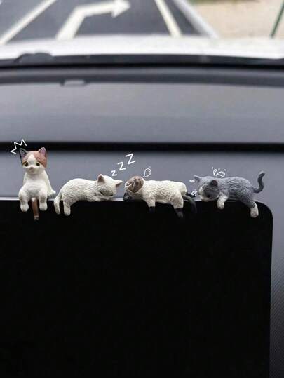 4pcs Resin Sleeping Cat Car Center Console Screen Small Ornaments, Suitable For Car Center Console Display Decoration Ornaments, Car Rearview Mirror Ornaments