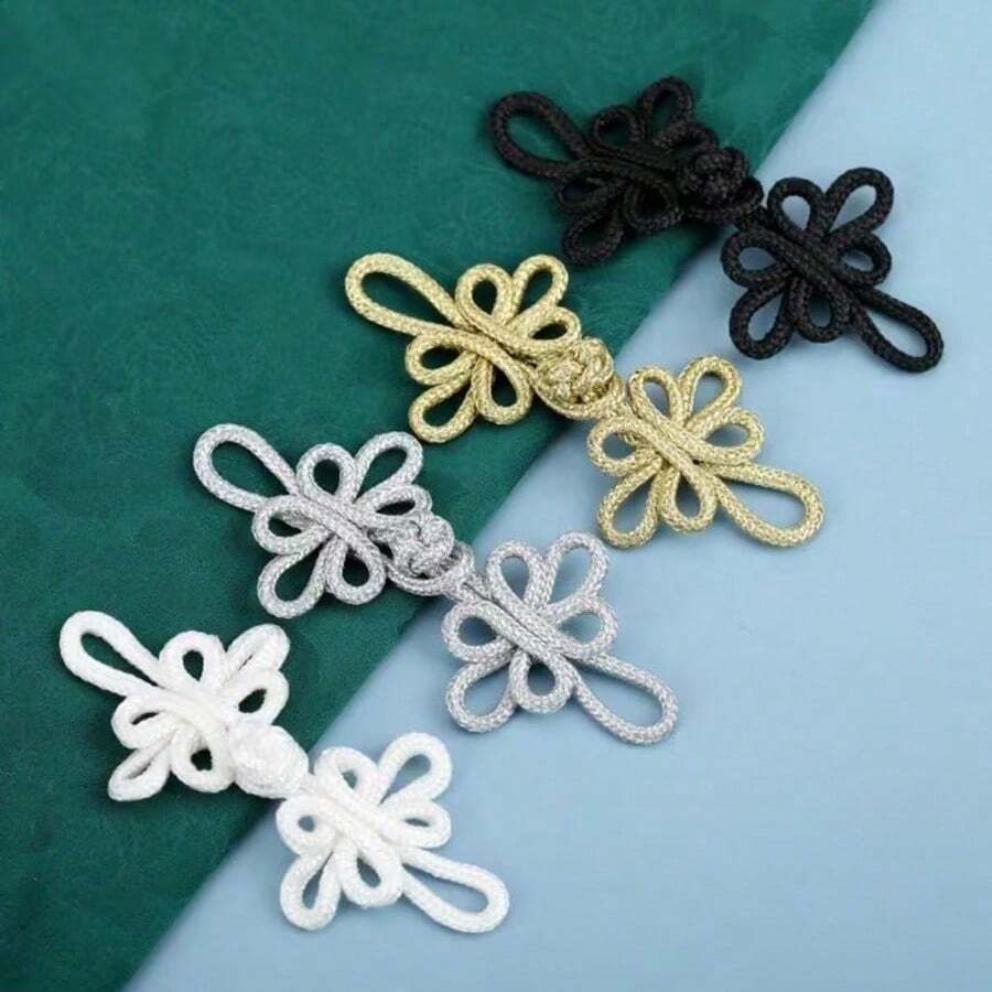 2/5/8pcs Silk Thread Dragonfly Pattern Chinese Cheongsam Frog Buttons, Vintage Handmade Knots, Traditional Chinese Craft, Handmade Curtain Buttons, Clothing & Accessories Decoration