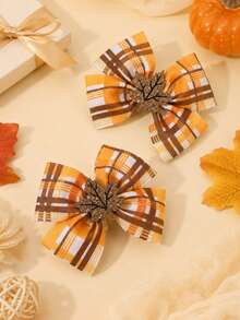2pcs Thanksgiving Bow Hair Clips, Sequin Pumpkin & Maple Leaf Decorated Bows, Alligator Clip Hair Accessories, Harvest Festival Party Gift For Girls - Multicolor - View 5