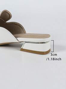 Women's French Style Closed Toe Mule Half-Slip-On Shoes, Shallow Square Toe White Flat Slip-On Slippers With Metal Decor For Commuting - White - View 8