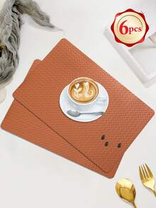 1-6 Colors Plaid Woven Texture Placemats, Luxury French Style PU Rectangular Rounded Corner Waterproof Oil-Proof Heat-Resistant Table Mats For Home Dining Room Afternoon Tea Table Decor - Multicolor - View 14