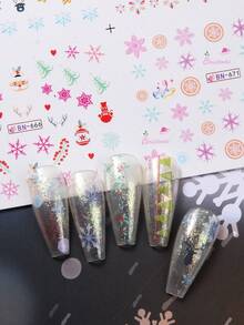 12款1入裝聖誕冬季水貼美甲貼紙，混款聖誕雪花、薑餅人、鹿、糖果棒圖案美甲貼花，DIY美甲裝飾配件，適用聖誕冬季假期美甲設計 - 彩色 - 查看 7