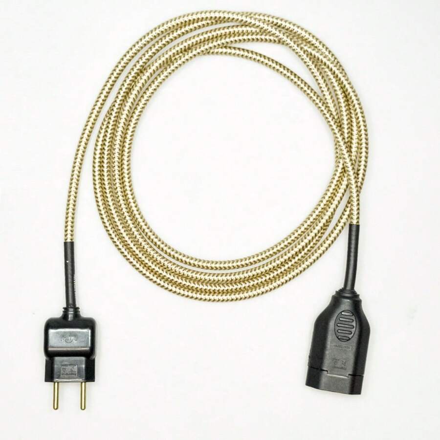 Extensão Elétrica 2x0,75mm Revestido em Tecido 2 Metros - Pronta Entrega - DOURADO/BEGE - Visão 1