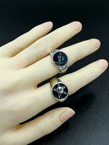 Personalized Men's Ring Set Gothic Style Multi-Piece Unisex Finger Rings Party Holiday Daily Wear Finger Accessories Fashion Jewelry Gift Unisex - 15-piece Punk Ring Set - View 8