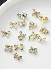 30pcs/20pcs/10pcs Metal Bow Nail Art Charms, Shiny Rhinestone & Pearl Inlaid Alloy Nail Decorations, Luxury 3D Bow Nail Accessories For DIY Nail Art - Multicolor - View 3