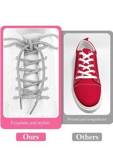 2pcs 120cm Luxury Rhinestone Shoelaces, Round Rhinestone Shoelaces/Hat Cord, Fashionable Shiny, Crystal Drawstring Sneakers Laces, Sports Shoes - White - View 6