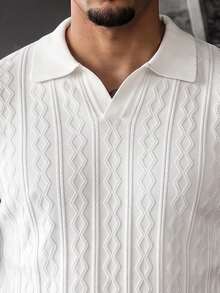GRDR Men's Casual Summer Turn Collar Minimalist Colorblock Knit Short Sleeve Top - Essential - White - View 5