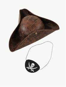 1pc Brown Faux Leather Funny Halloween Sailor Pirate Tricorne Hat, Caribbean Captain Hat Cosplay Accessory, Suitable For Party, Stage Performance, Costume, Masquerade - Multicolor - View 8