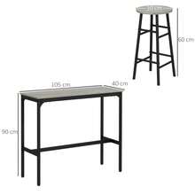 3 Piece Bar Table Set With 2 Stools, Industrial Bar Table And Stool, Dining Table And Chair, - Grey + Engineered Wood - View 3