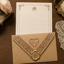 10/20/50pcs - Lace Carved Triangle Heart Love Pattern Coffee Color Envelopes, Laser Carved Lace, Party Decoration Envelopes Cardstock, Suitable For Holiday Gifts, Birthday Decorations, Gift Envelopes, Love Letters, Wedding Invitations, Room Decor - Brown - View 4