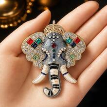 Retro Boho Elephant Brooch Colorful Rhinestone Enamel Alloy Lapel Pin, Lucky Animal Jewelry Decoration For Daily Party Gift - Multicolor - View 3
